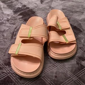 Madden Girl chunky Velcro slides size 9M. Salmon color.